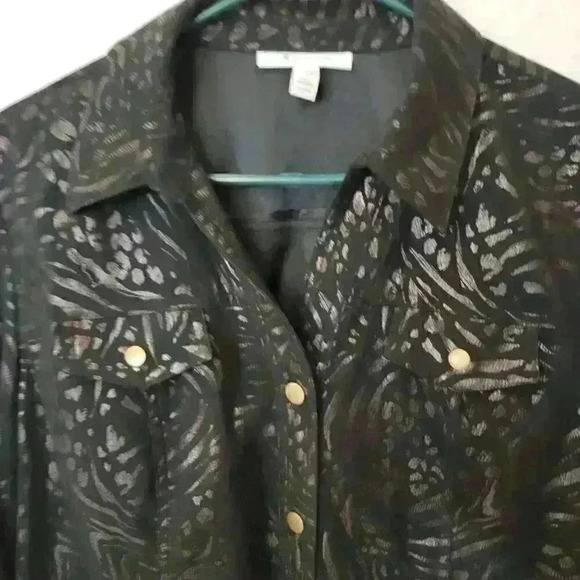 JM Collection Jacket Womens Plus Size L Animal Print 3/4 Sleeve Snap Down - Picture 3 of 13